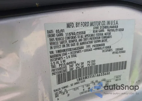 2001 Mercury Sable Ls Premium from USA, damaged, VIN 1MEHM55SX1A633680